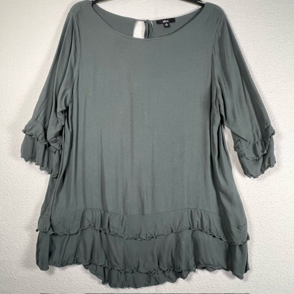 Ellos Womens Tiered Ruffle Tunic, Plus Size 22, 3/4 Sleeves, New without tags.